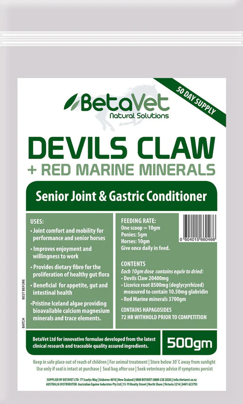 BetaVet Natural Solutions Devils Claw + Red Marine Minerals for Horses - 500g | PeekAPaw Pet Supplies