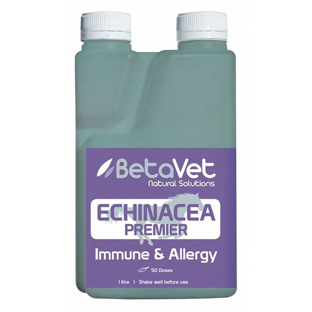 BetaVet Echinacea Premier immune and allergy liquid, 1 litre dosing bottle with purple label