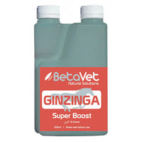 BetaVet Ginzinga Super Boost, 250ml twin-neck dosing bottle with a red label