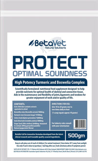 BetaVet Protect Optimal Soundness 500g pouch, blue label with contents and directions panels
