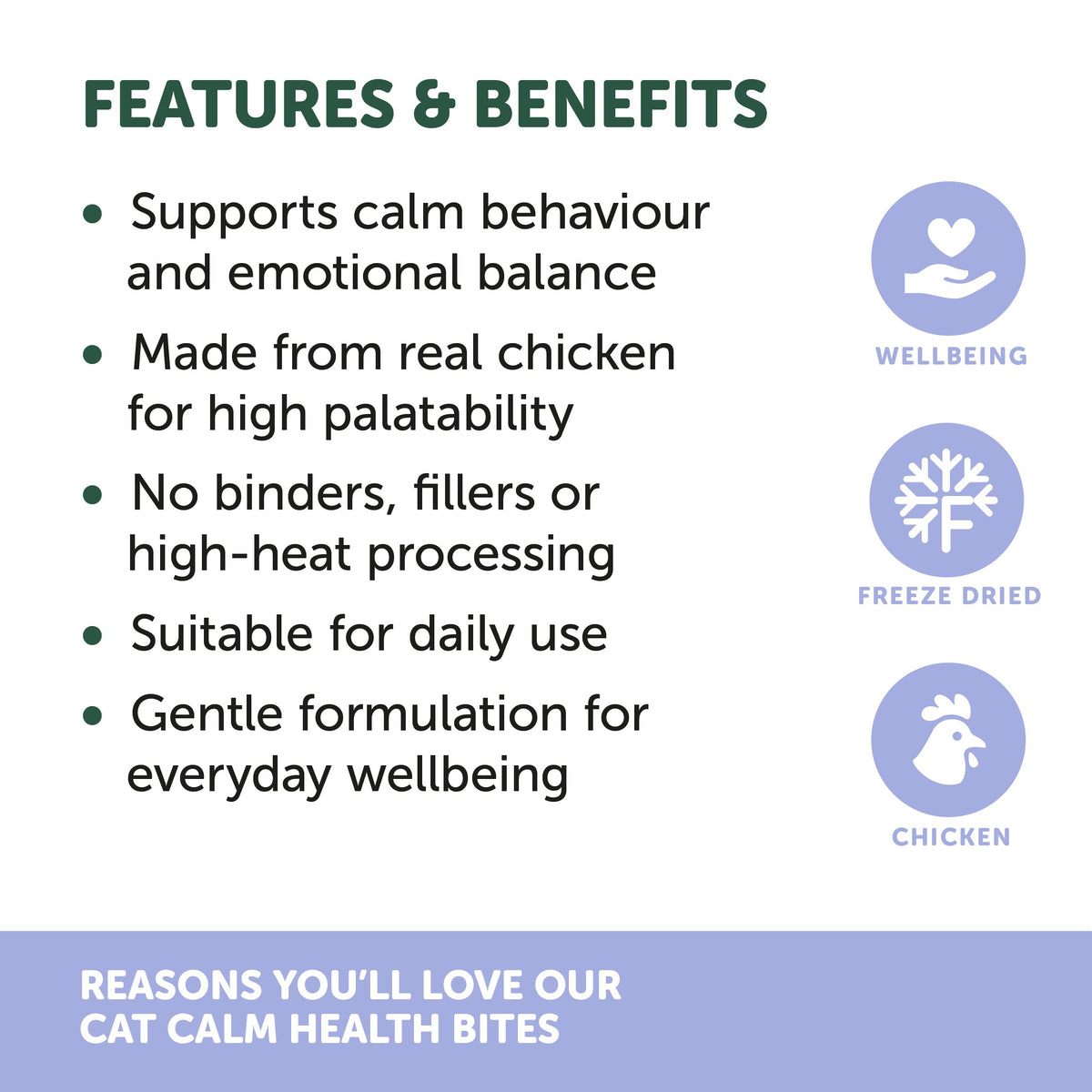 Natural Animal Solutions Freeze Formed Cat Calm Health Bites — brand infographic 3