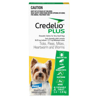Credelio Plus carton for very small dogs, yellow 1.4-2.8 kg band, one chewable tablet