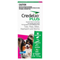 Credelio Plus carton for small dogs, pink 2.8-5.5 kg band, one chewable tablet