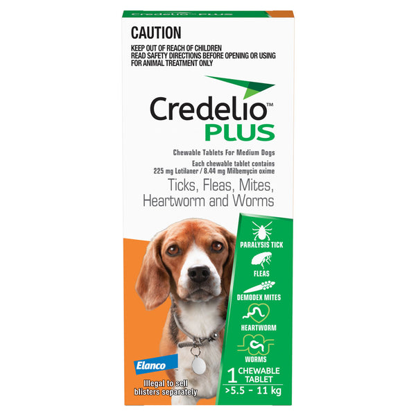Credelio Plus for Medium Dogs 5.5-11kg - 1 Pack | PeekAPaw Pet Supplies