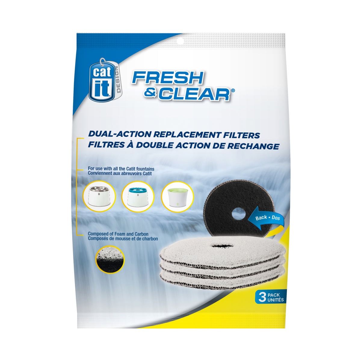 Catit Fresh & Clear Cat Drinking Station Foam Carbon Cartridges 3 Pack