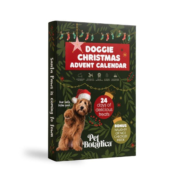 Pet Botanica Christmas advent calendar for dogs standing upright