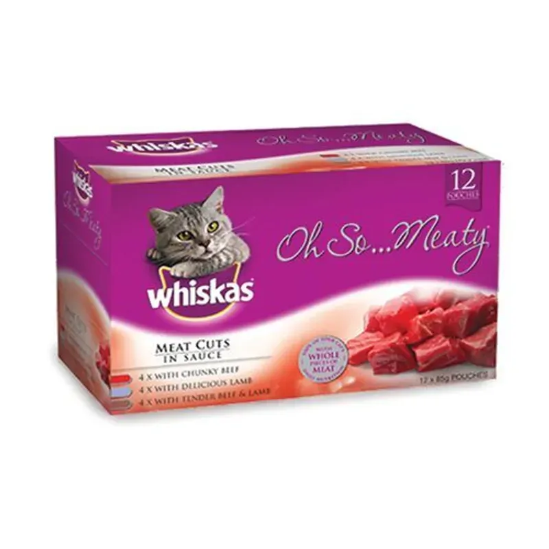Whiskas Oh So Meaty Meat Variety 85g pouches, 12 pack front of pack