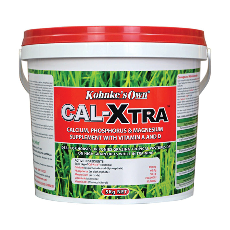 Kohnke's Own Cal-XTRA calcium supplement for horses, 5kg pack front of pack