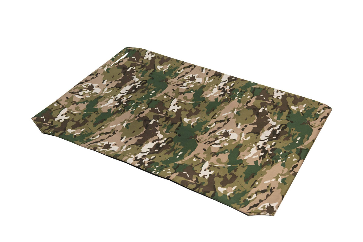 Superior Pet Goods Camo Dog Bed Cover laid flat, showing the camouflage print