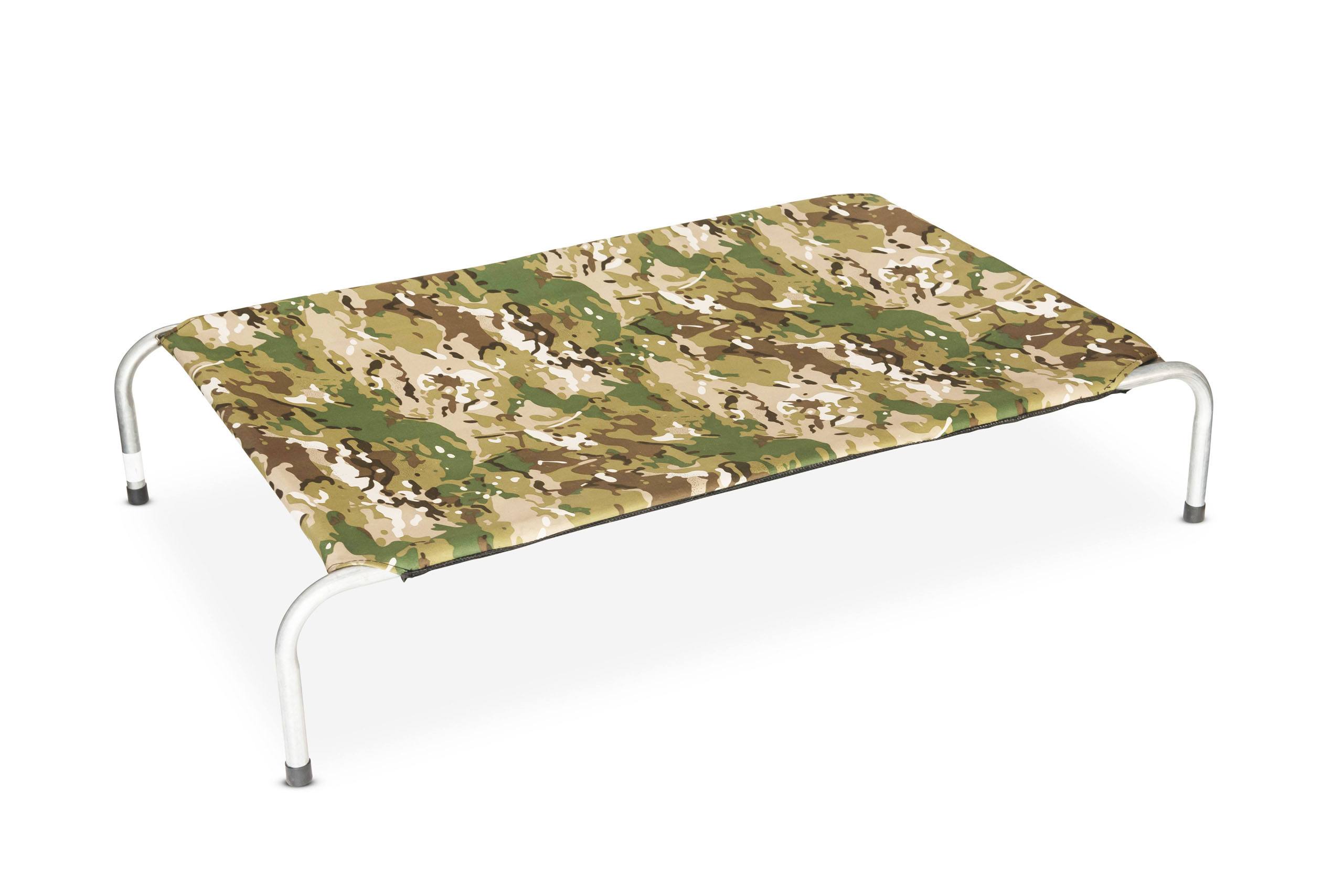 Superior Pet Goods Camo Dog Bed on a galvanised steel frame