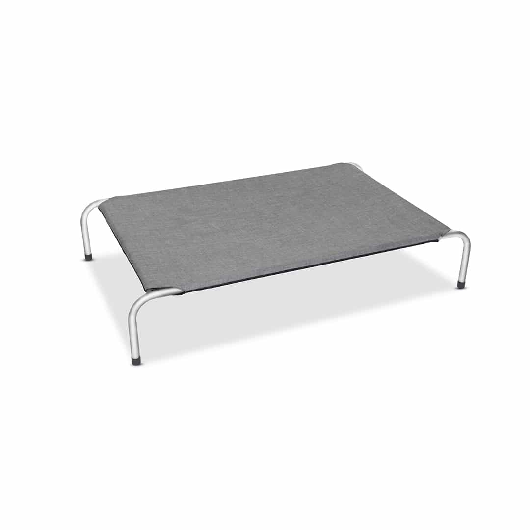 Side view of the Superior Pet Goods Canvas/Twill dog bed showing the steel frame and end caps