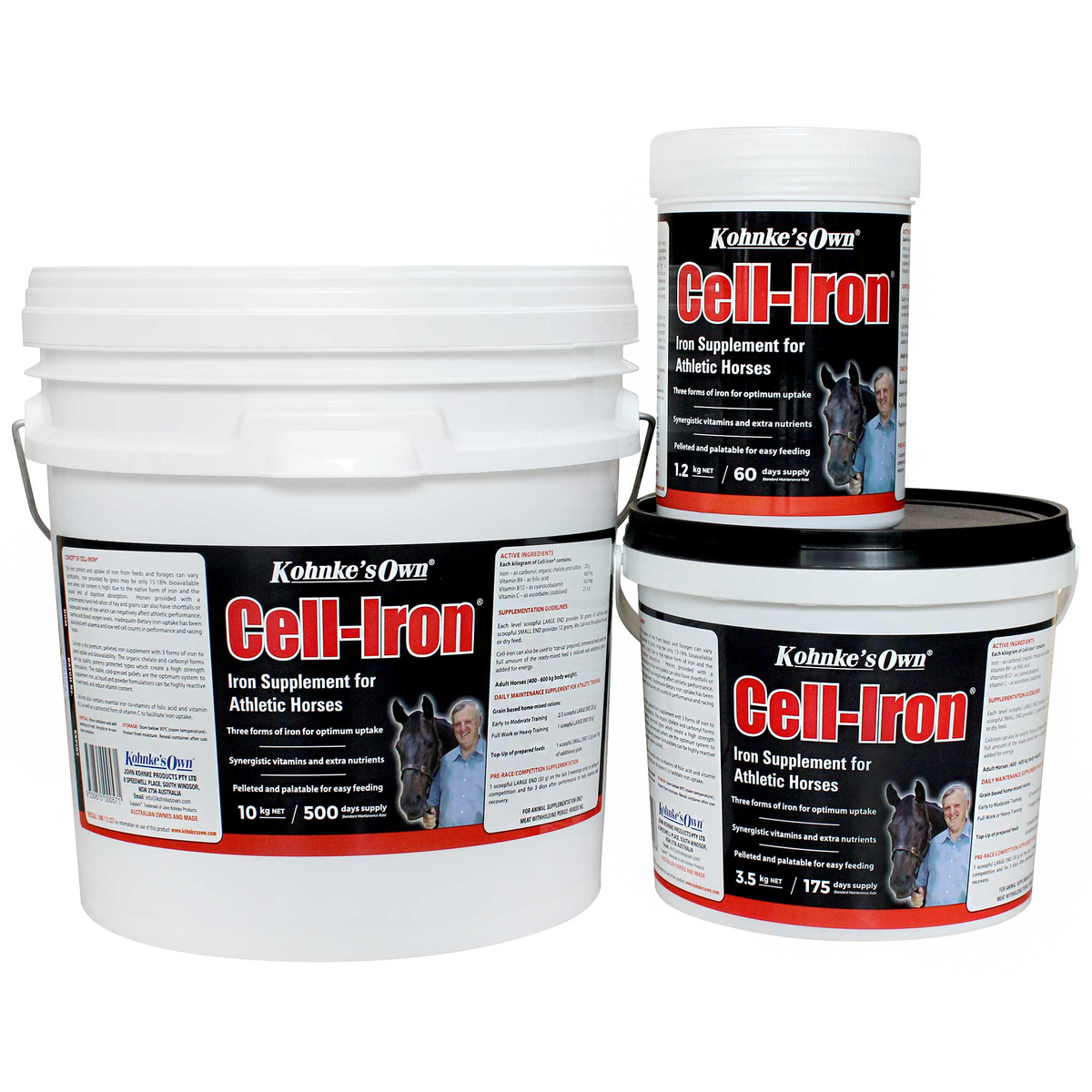 Kohnke's Own Cell-Iron iron supplement for athletic horses, front of pack