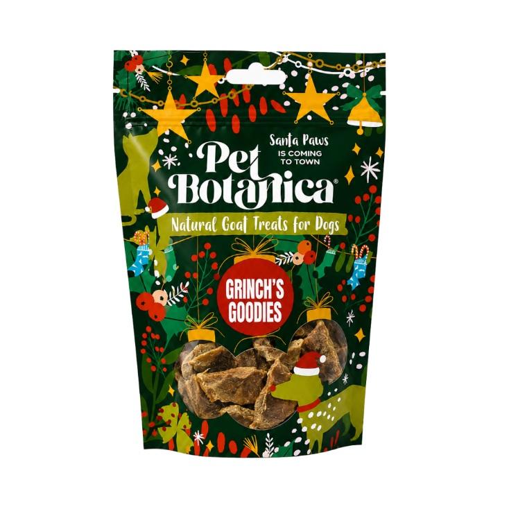 Grinch's Goodies dehydrated goat lung dog treats in a 50g Christmas pouch
