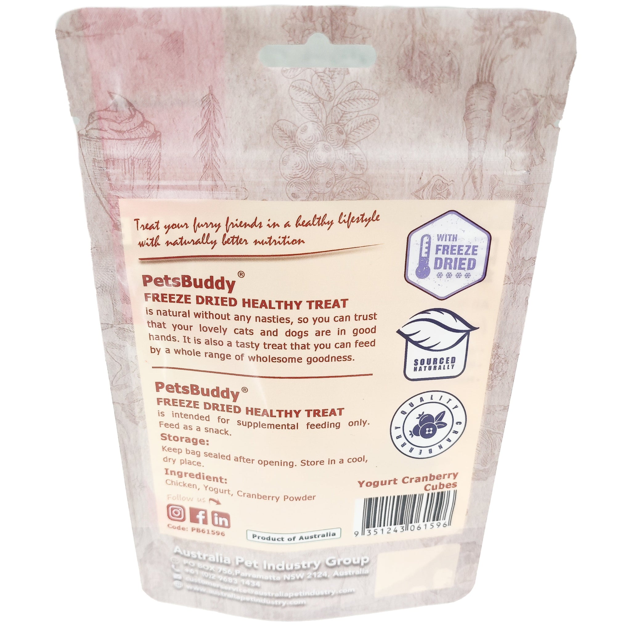 PetsBuddy Yoghurt Cranberry Cube Freeze Dried Dog & Cat Treats 2