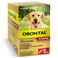 Drontal Allwormer carton for large dogs up to 35 kg, 70-tablet veterinary pack