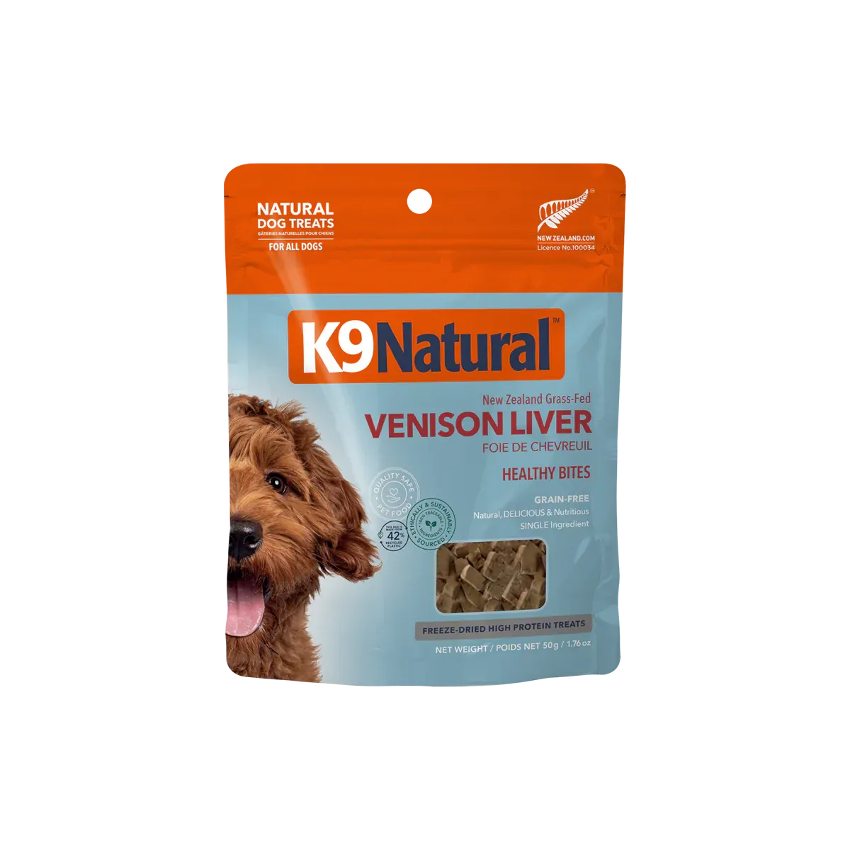 K9 Natural Venison Liver Bites freeze dried dog treats 50g pouch front