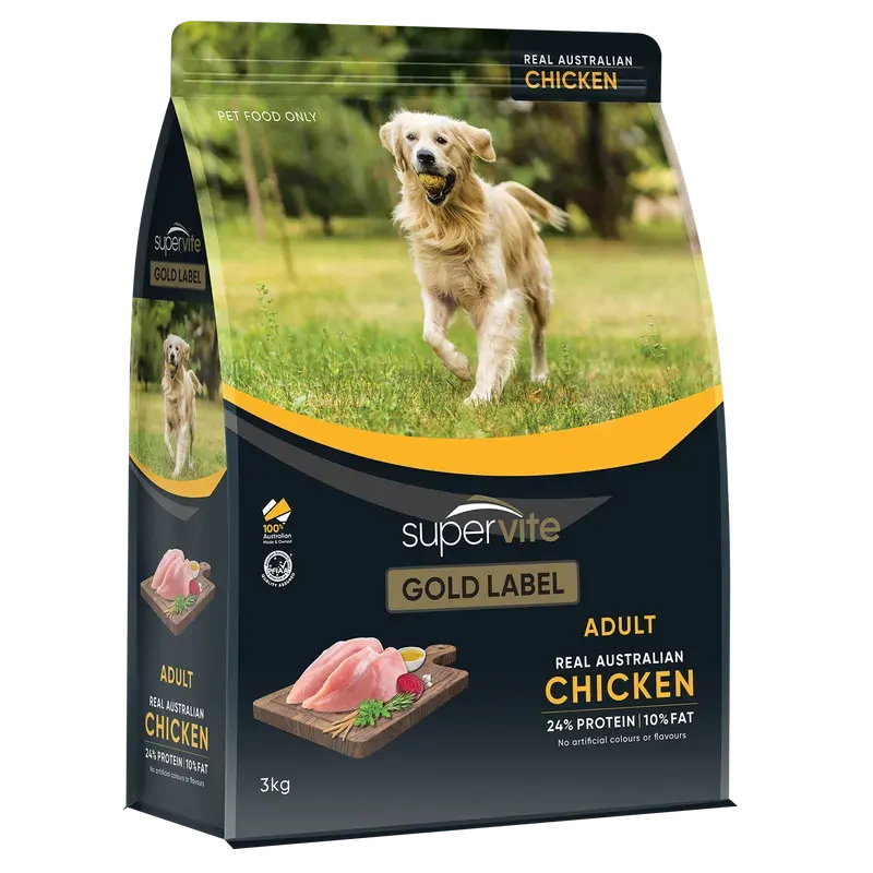 SuperVite Gold Label Adult Chicken dry dog food 3kg bag front