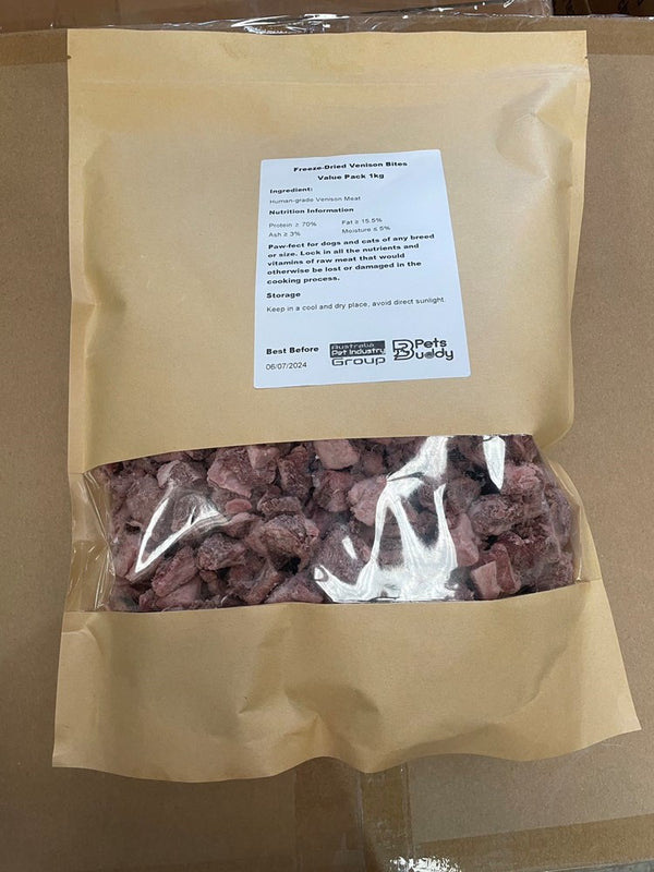 PetsBuddy Freeze-Dried Pet Treats for Dogs & Cats Venison Bites