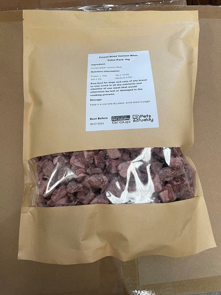 PetsBuddy Freeze-Dried Pet Treats for Dogs & Cats Venison Bites