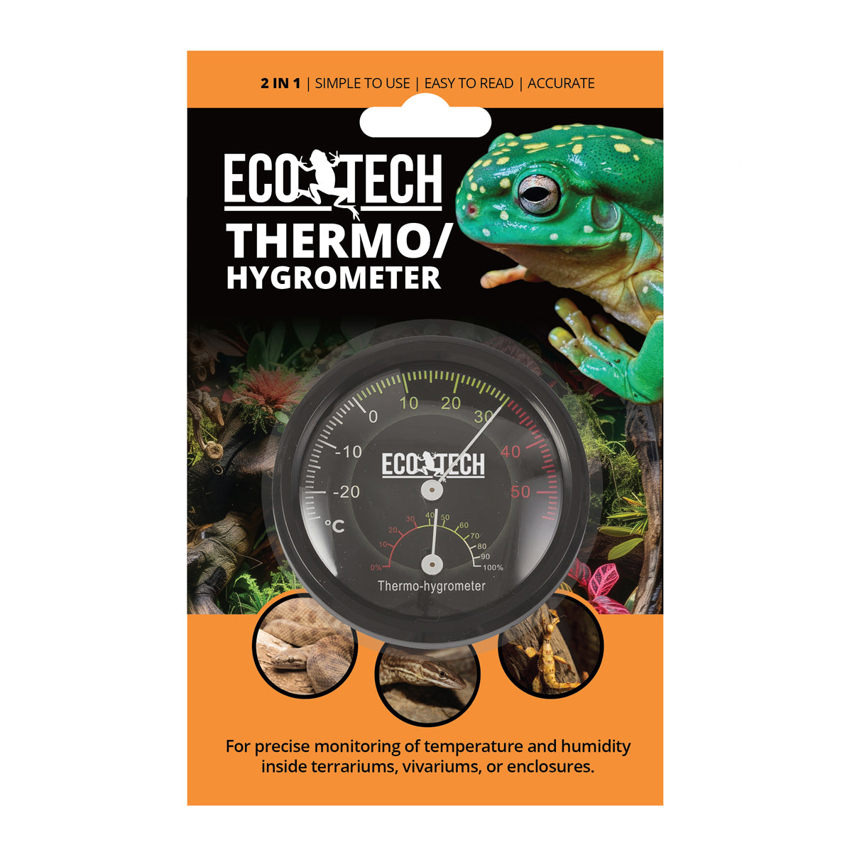 Eco Tech analog dial hygrometer and thermometer for reptile terrariums