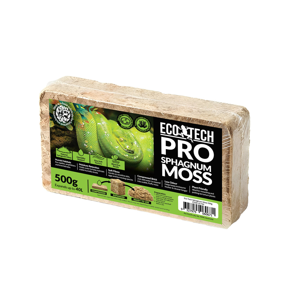 Eco Tech Sphagnum Moss Brick - 500g | PeekAPaw Pet Supplies