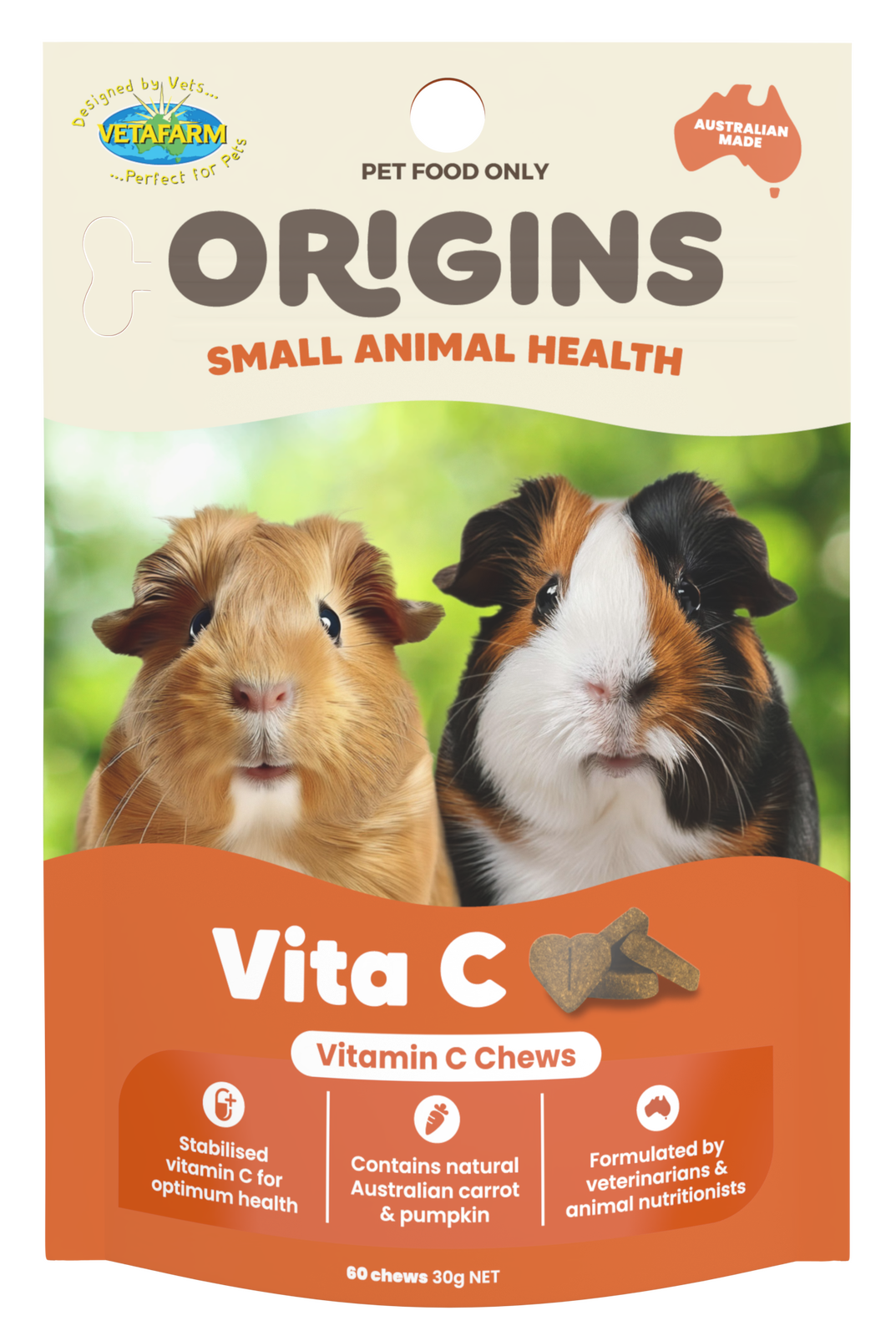 Vetafarm Origins Vita-C Chews tub front of pack