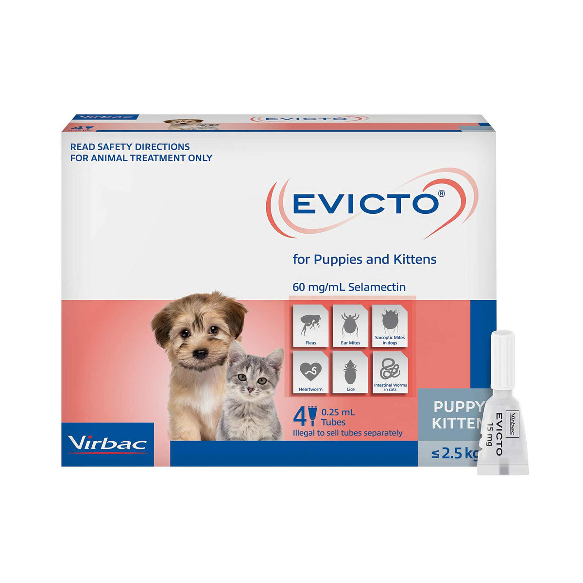 Evicto Spot-On for Puppies and Kittens up to 2.5kg, front of 4 pack carton