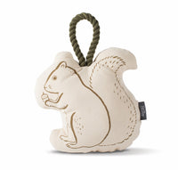 Fringe Studio Mister Squirrel canvas dog toy, cream squirrel shape with a rope tail loop.