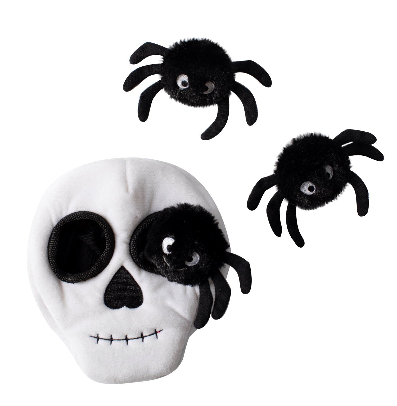 Fringe Studio Halloween Plush Squeaker Dog Toy - Skull Burrow + 3 Spiders  | PeekAPaw Pet Supplies