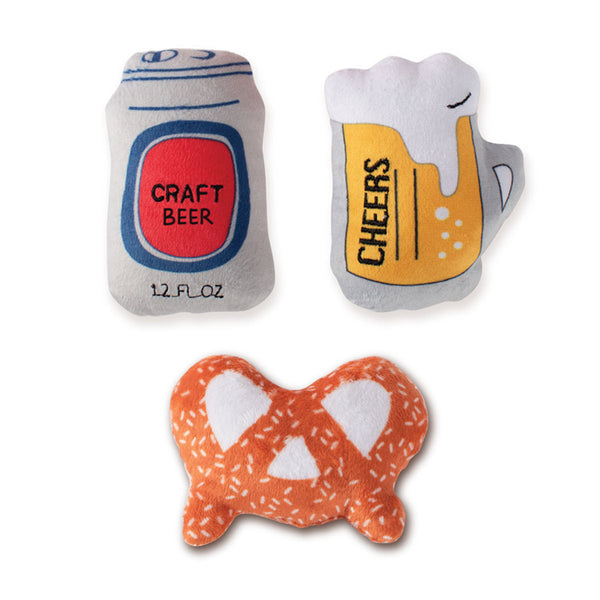 Fringe Studio Dog Toy Set Minis Beer & Pretzel 3 Pieces | PeekAPaw Pet Supplies