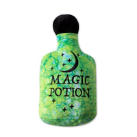Fringe Studio Going Through The Potions plush dog toy, green Magic Potion bottle with stars.