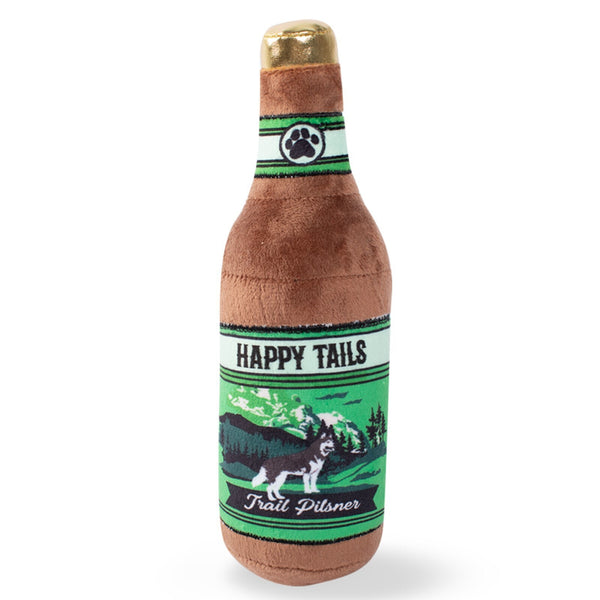 Fringe Studio Plush Squeaker Dog Toy - Happy Tails Beer Bottle  | PeekAPaw Pet Supplies