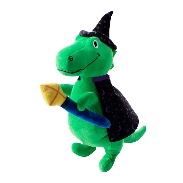 Fringe Studio Halloween Plush Squeaker Dog Toy - Spell-A-Saurus Dino Witch  | PeekAPaw Pet Supplies