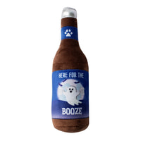 Fringe Studio Here For The Boo-Zee plush dog toy, beer bottle with a ghost on a blue label.