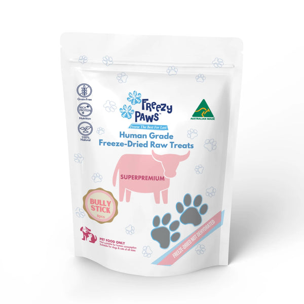 Freezy Paws Freeze Dried Raw Beef Bully Sticks Pet Treats for Cats & Dogs