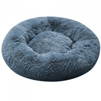 FurKidz Donut Bed in luxury pile, a round plush dog bed in blue-grey with a raised rim