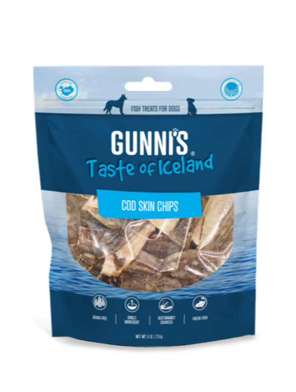 Gunni's Taste of Iceland Dog Treats Cod Skin Chips - 255g | PeekAPaw Pet Supplies