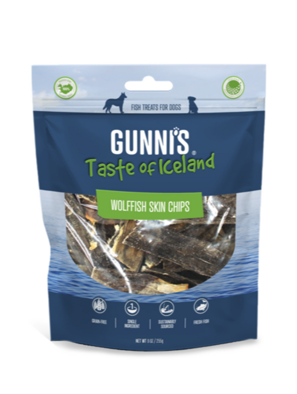 Gunni's Taste of Iceland Dog Treats Wolffish Skin Chips - 255g | PeekAPaw Pet Supplies
