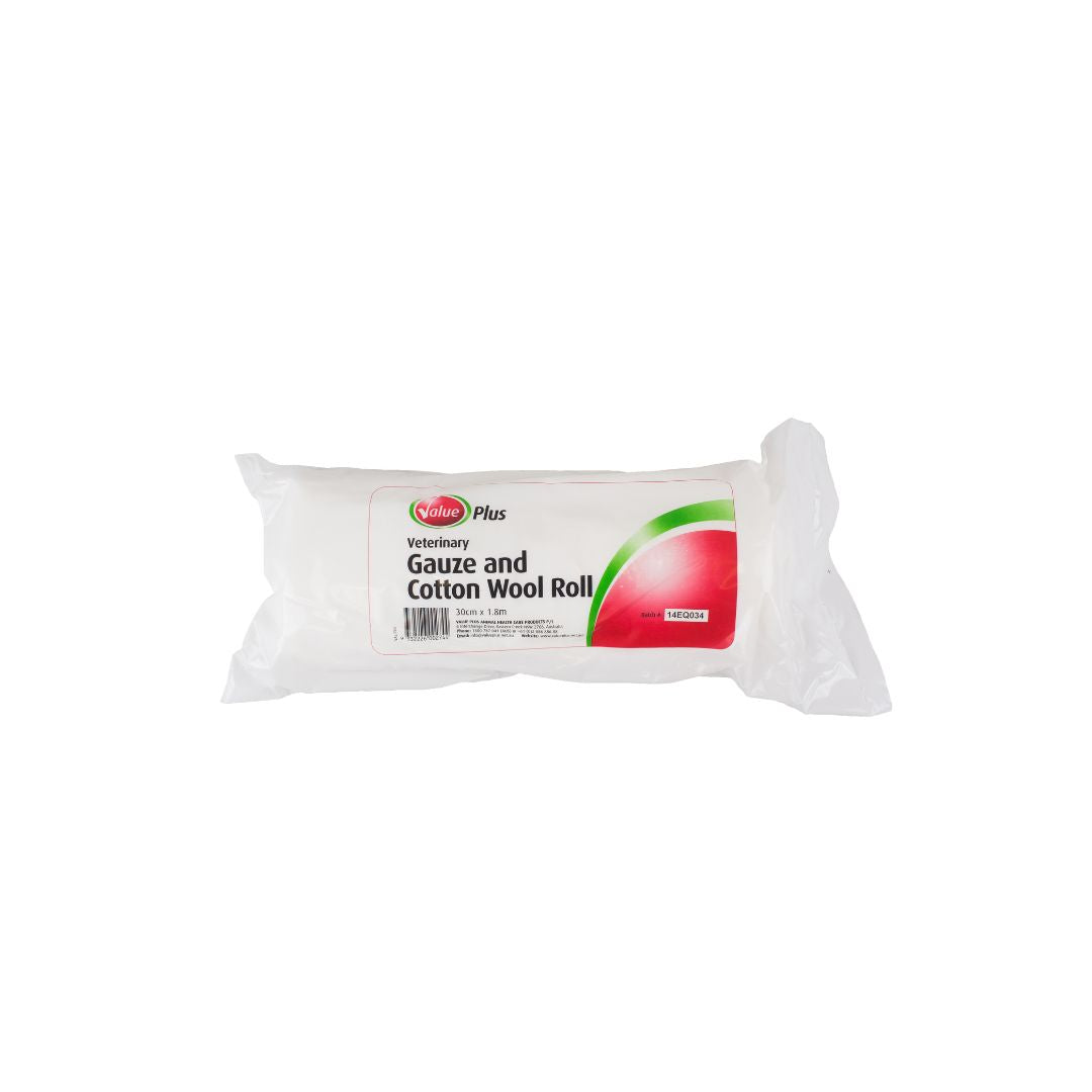Value Plus veterinary gauze covered cotton wool roll 30cm x 1.8m