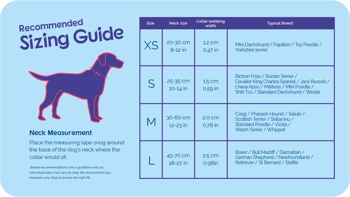 Halti Comfort Collar size guide – neck measurements and collar widths XS to L | PeekAPaw