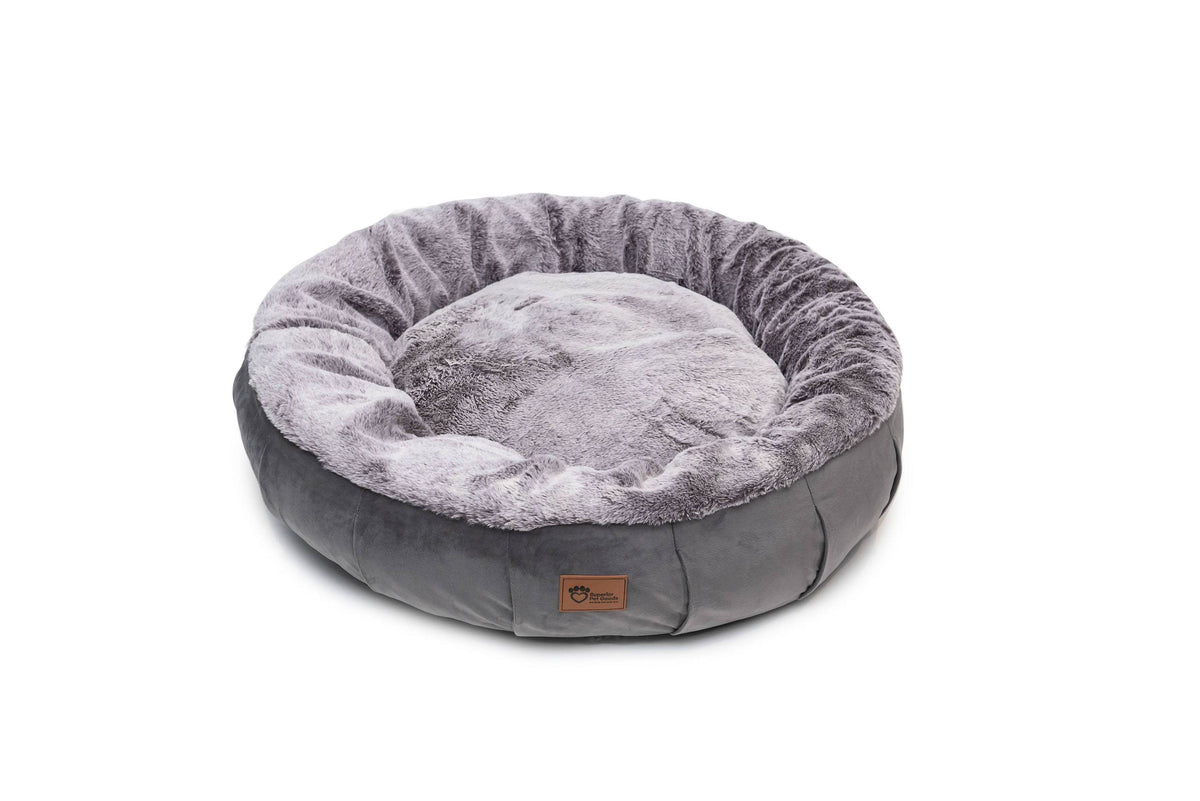 Superior Pet Goods Harley Dog Bed in grey velvet with faux rabbit fur