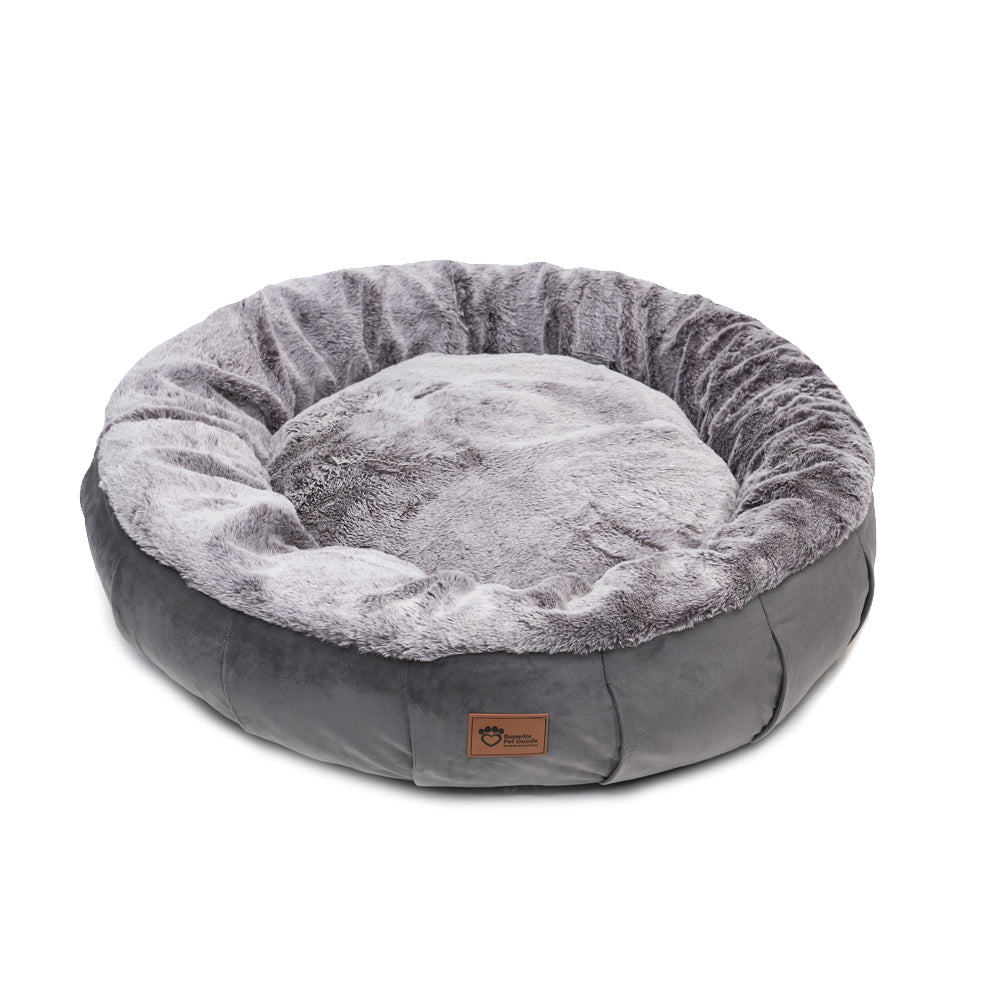 Faux rabbit fur lining inside the Superior Pet Goods Harley Dog Bed