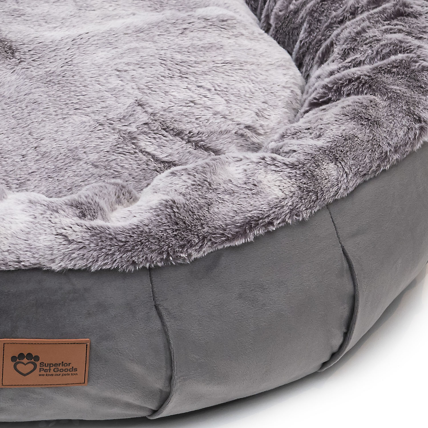 Superior Pet Goods Harley Dog Bed in velvet grey with faux rabbit fur lining