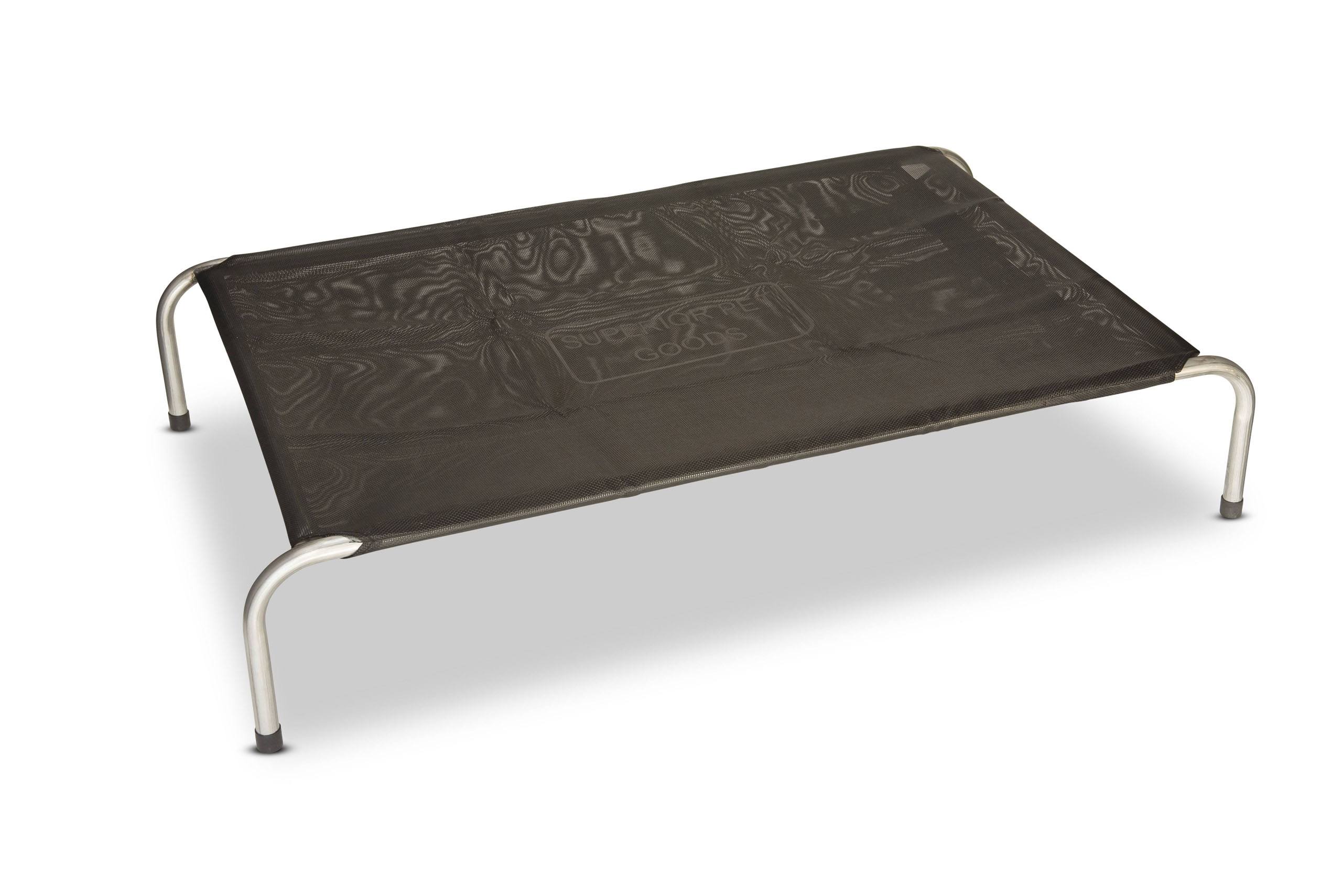 Superior Pet Goods Heavy Duty Flea-Free raised dog bed in black on a galvanised steel frame