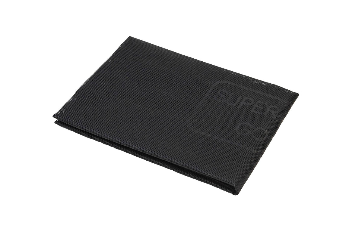 Superior Pet Goods Heavy Duty Flea-Free Dog Bed Cover in black, laid flat with the embossed logo