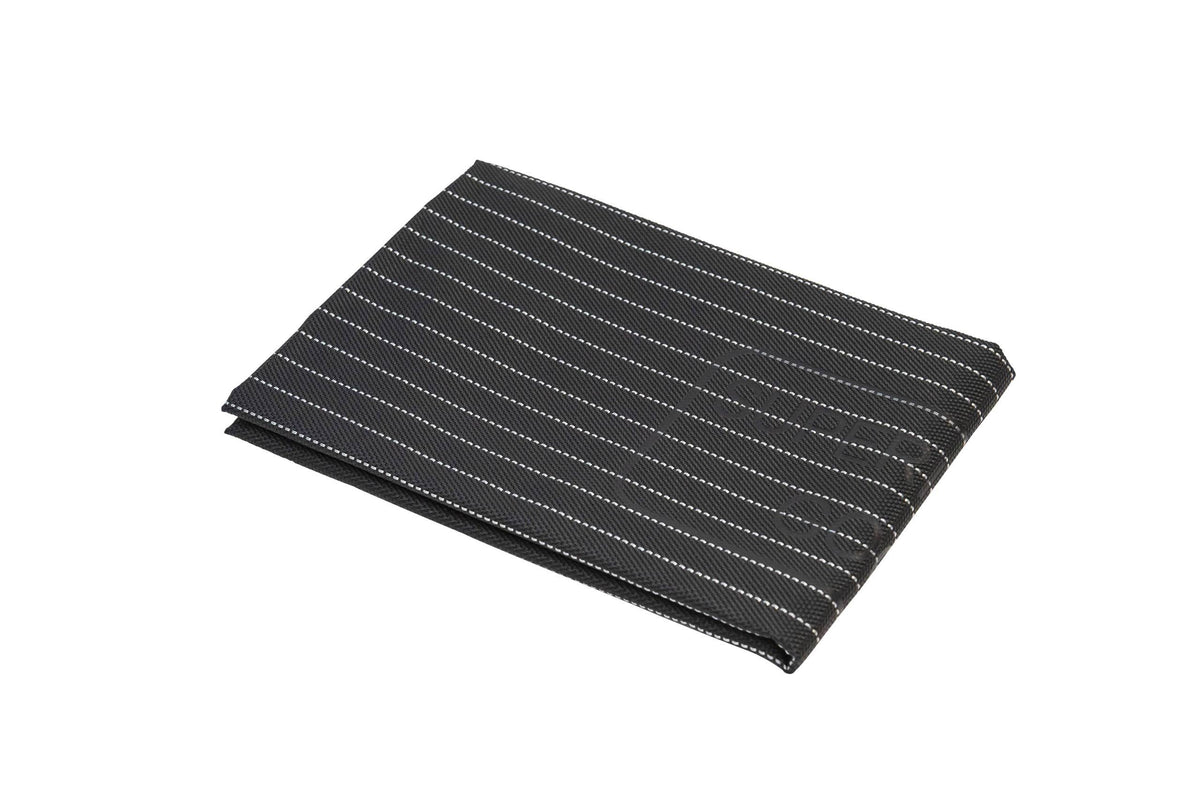 Superior Pet Goods Pinstripe Dog Bed Cover laid flat, folded corner showing the pinstripe weave