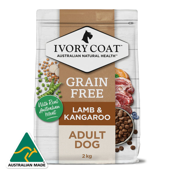 Ivory Coat Grain Free Adult All Breeds Dry Dog Food Lamb & Kangaroo - 2kg | PeekAPaw Pet Supplies
