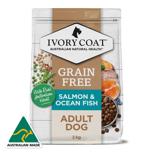 Ivory Coat Grain Free Adult All Breeds Dry Dog Food Salmon & Ocean Fish - 2kg | PeekAPaw Pet Supplies