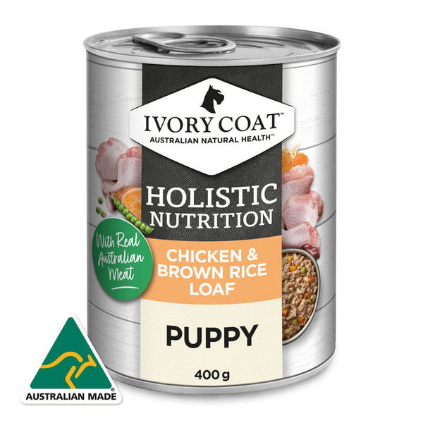 Ivory Coat Holistic Nutrition Puppy Wet Dog Food Chicken & Brown Rice Loaf - 400g | PeekAPaw Pet Supplies