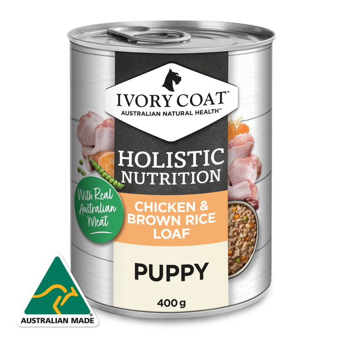 Ivory Coat Holistic Nutrition Puppy Wet Dog Food Chicken & Brown Rice Loaf - 400g | PeekAPaw Pet Supplies